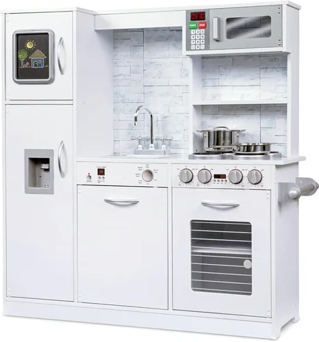 Miniatura 14 de Lil' Jumbl Set de Cocina Infantil, Cocina de Madera de Juguete, Heladera con Hielo Operada a Batería y Microondas con Sonido Realista, Incluye Ollas