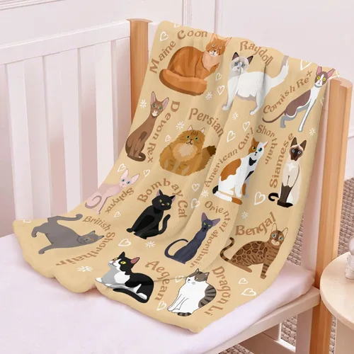 Miniatura 2 de Manta de gatos para amantes de los gatos - 40x50 pulgadas, mantas de franela suaves con patrón de gatos lindos, acogedoras, para gatos de raza
