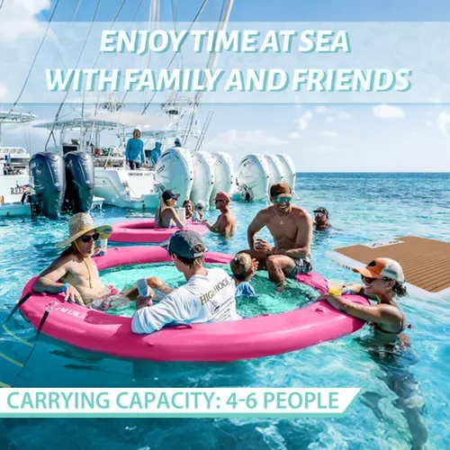 Miniatura 2 de Hamaca de agua inflable Muelle flotante, anillo flotante redondo hamaca flotante inflable para lago, barco, piscina, océano, rosa/verde menta