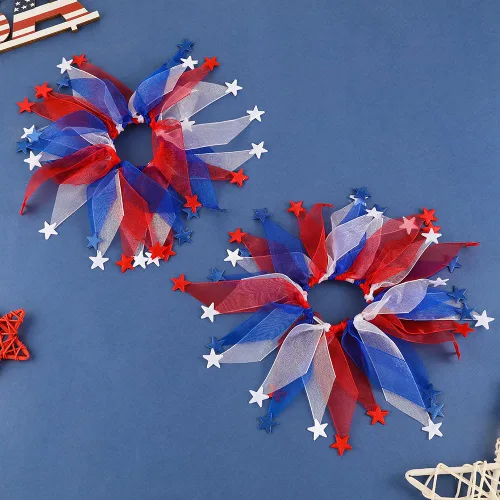 Miniatura 5 de MADISON TYLER American Hair Ties for Women Red White and Blue Hair Elastic No Damage 2 Pcs 4th of July Patriotic Ponytail Holders Hair
