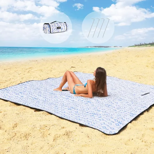 Miniatura 10 de ZAZE Manta de picnic para playa, 80 x 80 pulgadas, extra grande, gruesa, 3 capas, a prueba de arena, lavable a máquina, impermeable, plegable