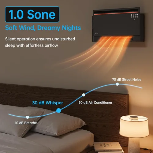 Miniatura 6 de Hawkrown - Calentador de panel eléctrico inteligente de 1800 W con altavoz Bluetooth, pantalla lírica y luces RGB, ventilador calefactor 6 en 1, Gris