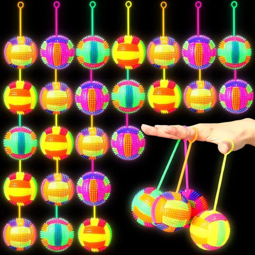 Miniatura 10 de Wettarn Paquete de 24 bolas de punta iluminadas para niños de 2.6 pulgadas con luces LED, bolas hinchables a granel, bolas sensoriales intermitentes
