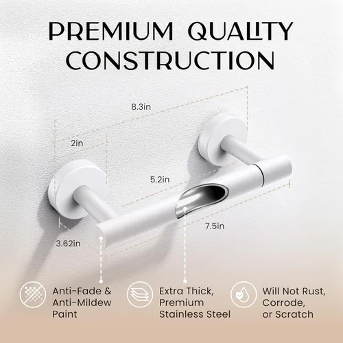 Miniatura 5 de Day Moon™ Soporte de pared para papel higiénico blanco mate, soporte giratorio moderno para rollo de papel higiénico