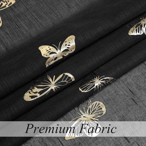 Miniatura 6 de Jubilantex Paneles de cortinas transparentes de mariposas negras y doradas de 52 pulgadas de ancho para dormitorio de niñas, elegantes cortinas