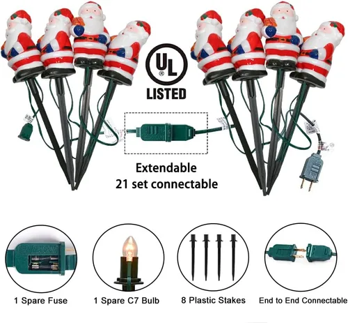 Miniatura 4 de GOOTHY 2 juegos de luces de camino de Navidad de Papá Noel, 7 pies C7 luces de Navidad al aire libre con 8 estacas de marcador de Papá Noel, luz