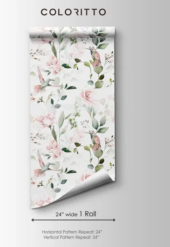 Miniatura 5 de Papel tapiz botánico rosa de colibríes, papel tapiz autoadhesivo extraíble para jardín, papel tapiz floral para despegar y pegar