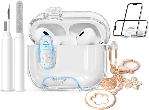 (con bloqueo) Funda transparente compatible con bonitos Apple Airpods Pro 1/2 fundas para mujeres, TPU Transparency Air Pods Pro de 1ª 2ª