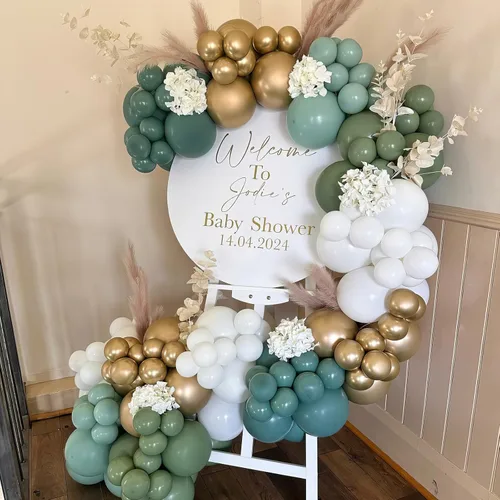 Miniatura 3 de HILAVO Kit de Arco de Globos Azul Polvoriento Verde Salvia Azul Pizarra Niebla Verde Pastel Blanco Arena Beige Dorado Guirnalda de Globos