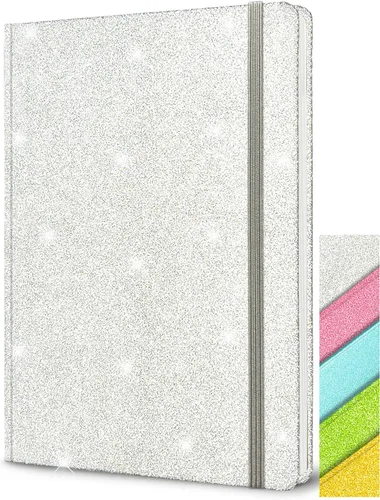Miniatura 9 de Cuaderno rosa con purpurina, 8.3 x 5.7 pulgadas, 160 páginas rayadas con purpurina que nunca se despega, diario brillante para niñas, cuadernos