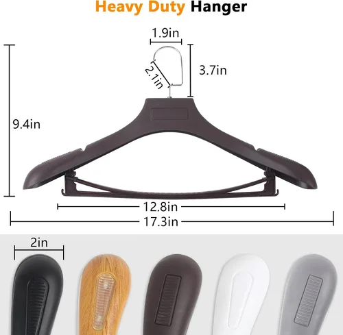 Miniatura 2 de DEDU Paquete de 15 perchas de traje para hombres, perchas marrones extra anchas antideslizantes de ancho 17.7 pulgadas, plástico grueso con barra