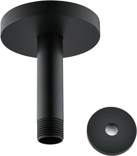 Miniatura 24 de Brazo de ducha montado en el techo de 4 pulgadas, extensión de cabezal de ducha negro mate con escudo único a juego, conexión estándar de 1/2