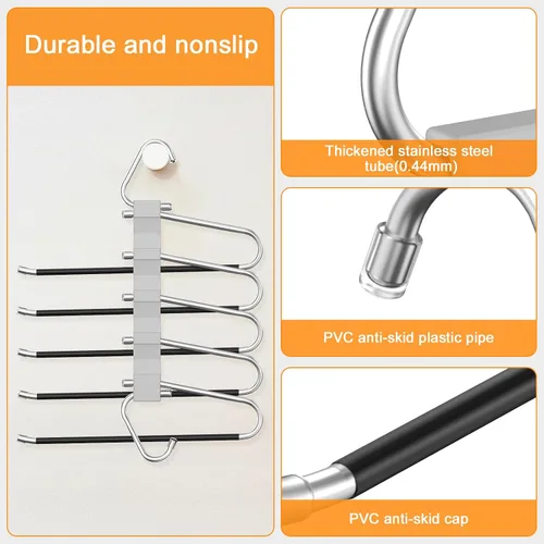 Miniatura 22 de Loretoy Paquete de 4 perchas para pantalones que ahorran espacio, estante multifuncional antideslizante para pantalones, tubo de acero inoxidable