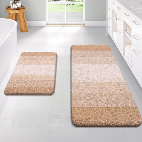 Miniatura 80 de OLANLY Juego de 2 alfombras de baño de microfibra suave y absorbente, antideslizantes, se pueden lavar y secar a máquina, alfombras de baño peludas