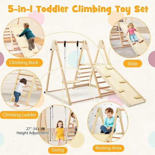 Miniatura 2 de HONEY JOY Gimnasio de la selva interior para niños, gran juego de escalador 5 en 1 con columpio para bebé, rampa deslizante, escalera y pared
