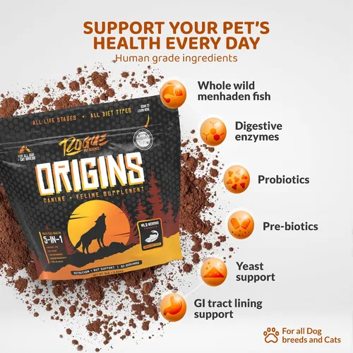 Miniatura 3 de ROGUE PET SCIENCE Origins suplemento para perros 5 en 1 - Aderezo de comida en polvo con aceite de pescado omega 3 natural - Apoya la digestión