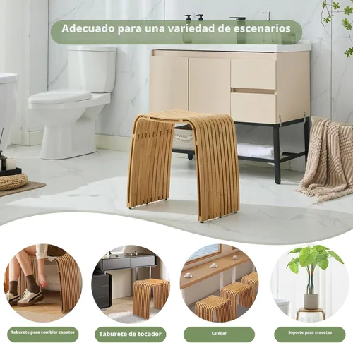 Miniatura 4 de Taburete de bambú para baño y comedor, banco de bambú, duradero y hermoso diseñado para baño, comedor, sala de estar y dormitorio