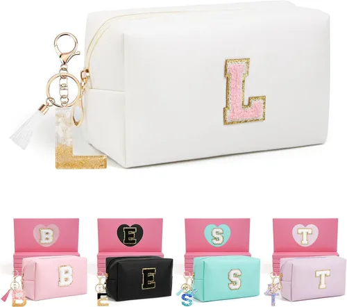 Miniatura 46 de AIBFRID 2 piezas de bolsas de maquillaje iniciales para mujeres, regalos de cumpleaños para niñas de 4 5 6 7 8 9 10 11 12 años, bolsas de cosméticos