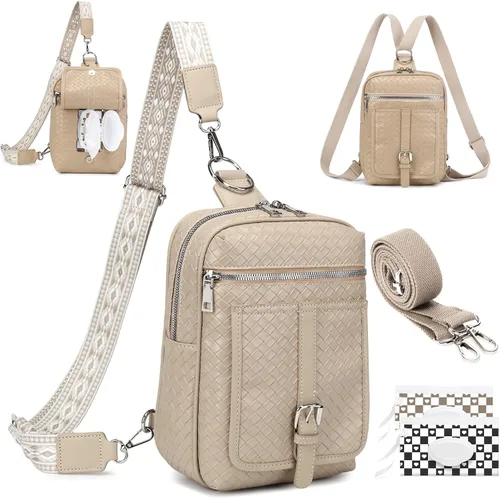 Miniatura 12 de Bolso Bandolera Mochila Cruzada - 2 en 1 Bolso Cruzado de Cuero Riñonera con 2 Correas Extraíbles Mini diaper bag Café
