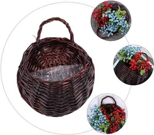 Miniatura 8 de BESPORTBLE 2 sets cesta colgante mimbre tejido pared colgante olla decoración del hogar 2 unids*2