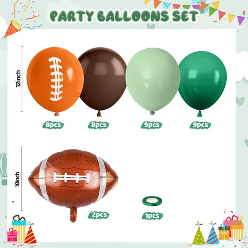 Miniatura 2 de Globos de fútbol, globo de látex marrón salvia de 12 pulgadas con globos de papel de aluminio impresos de fútbol, decoraciones de fiesta de fútbol