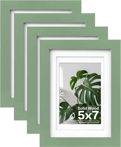 Miniatura 50 de Egofine Juego de 4 portarretratos de 4 x 6, hechos de madera maciza cubierta de plexiglás de 3 x 4.5 pulgadas y 3.5 x 5 pulgadas con paspartú o de 4