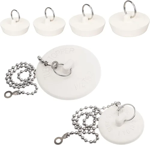 6 Paquetes de Tapones para Bañera, Tapones de Goma para Desagüe de Bañera, 2 Piezas de Cadena de Cuentas de Acero Inoxidable de 15", 6 Tamaños