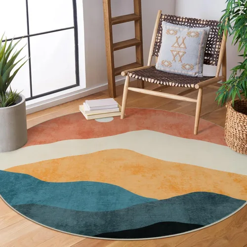 Miniatura 10 de Alfombras abstractas redondas de 5 pies para dormitorio, alfombra circular lavable antideslizante, alfombra de piso suave y colorida de pelo bajo