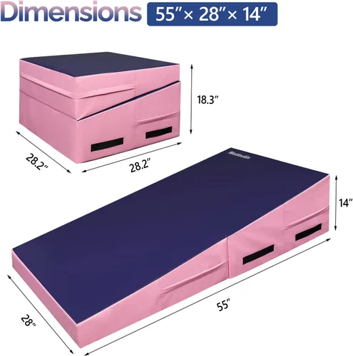 Miniatura 5 de Matladin Colchoneta plegable para gimnasia con cuña en forma de queso, tapete inclinado, para gimnasio, fitness, cuña para volteretas
