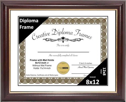 Miniatura 47 de Creative Picture Frames Marco para Diploma de Caoba con Borde Dorado de 12x16 pulgadas con Vidrio y Paspartú Negro y Colgadores de Pared Instalados