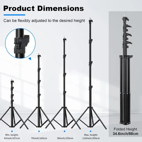 Miniatura 7 de Soporte de luz resistente de 9.8 pies/9.8 ft, trípode de fotografía, soporte de luz de metal ajustable acolchado con bolsa de transporte de 1/4 a