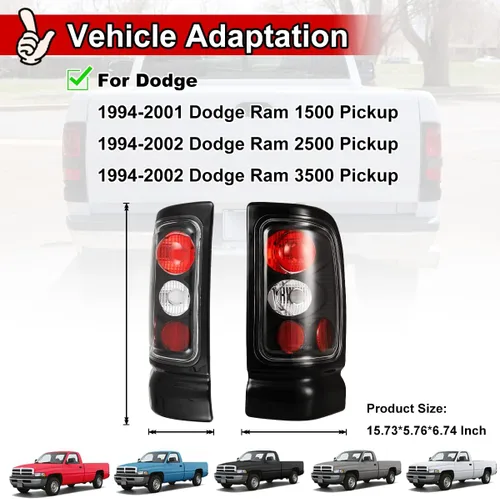 Miniatura 4 de Nixon Offroad Luces traseras para Dodge Ram 1500 2500 3500 Pickup 1994-2002, luces traseras halógenas, luces traseras de automóvil, reemplazo