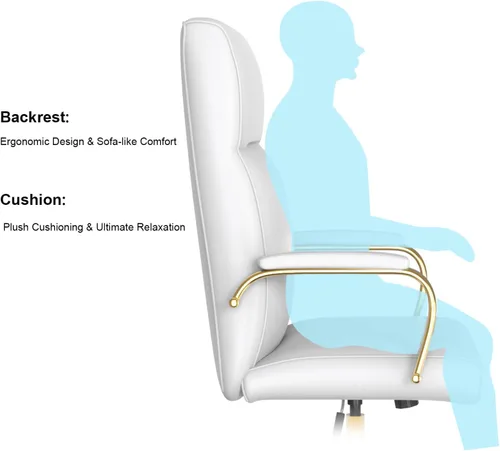 Miniatura 6 de MUZII Silla de oficina blanca con brazos, silla de oficina ejecutiva de respaldo alto grande y alta, silla de escritorio de oficina de piel