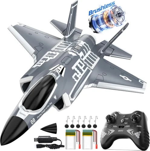 DEERC F35 - Avión RC de 4 canales sin escobillas para adultos, avión de control remoto EDF Jet Fighter, estabilizador de giro de 6 ejes de 2.4GHz