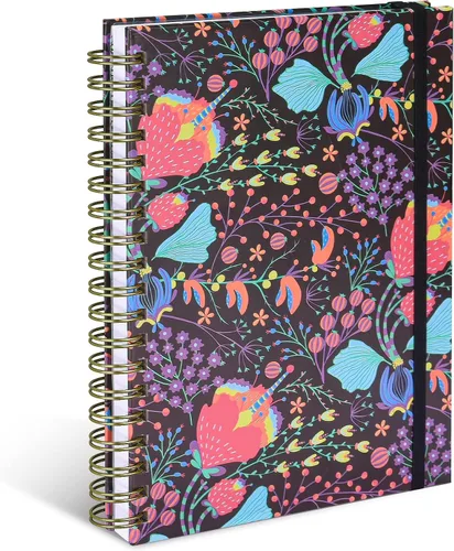 Miniatura 12 de Cuaderno de espiral, diario rayado A5 para mujer, diario en espiral de tapa dura con 2 bolsillos, cuadernos con rayas universitarias, lindo cuaderno