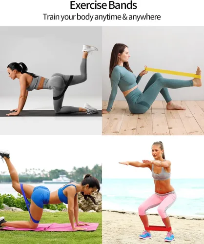 Miniatura 6 de Juego de bandas de resistencia de 5 niveles: bandas de ejercicio respetuosas con la piel para fitness en casa, yoga, entrenamiento de piernas