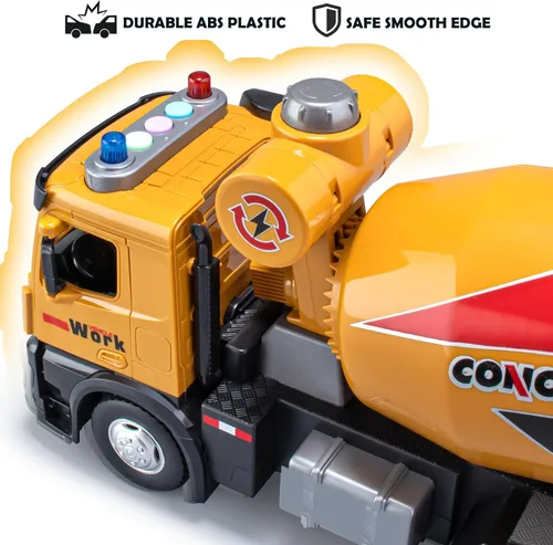 Miniatura 6 de Camión mezclador de cemento con sonidos y luces, camión de cemento de 11.5 pulgadas para niños, vehículo de construcción grande alimentado por
