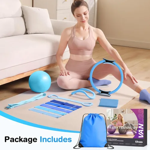 Miniatura 8 de Pilates Kit 13Pcs Home Pilates Essentials Workout Kit with 13" Ring, 10" Ball and Resistance Bands for Women at Home Pilates Equipment Set for