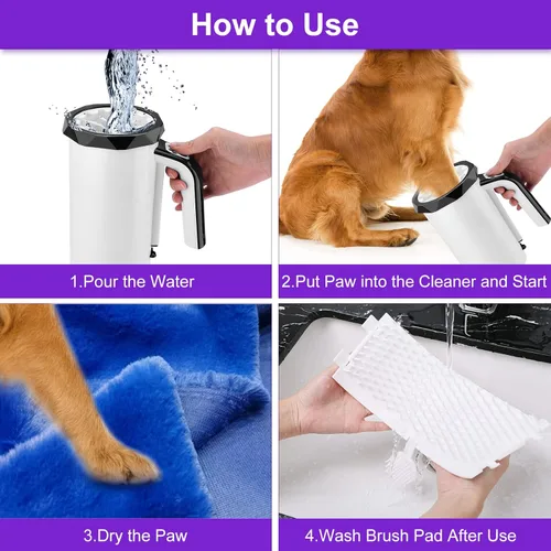 Miniatura 6 de MYPIN Limpiador automático recargable de patas de perro, color negro, taza portátil para lavadora de patas de mascotas con cepillo de silicona