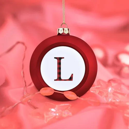 Miniatura 7 de Decoración de letras iniciales, adorno de bola de Navidad, negro y rojo, búfalo a cuadros, letra L, adornos de Navidad, recuerdo de recuerdo, regalo