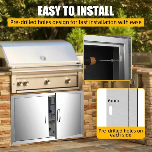 Miniatura 5 de Puerta de acceso para barbacoa de 39 pulgadas de ancho x 26 pulgadas de alto, puertas dobles de acero inoxidable, resistentes a la intemperie
