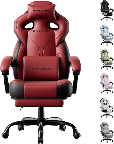 Miniatura 11 de GTPLAYER Sillas de juegos para adultos, asiento ergonómico grande y alto para juegos con reposapiés y soporte lumbar, cómoda silla de oficina