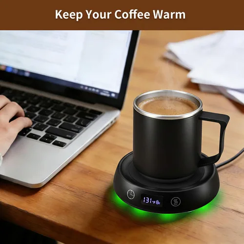 Miniatura 7 de Juego de calentador de tazas y tazas de café, calentador eléctrico de tazas para escritorio, placa calentadora de velas con temporizador de inicio
