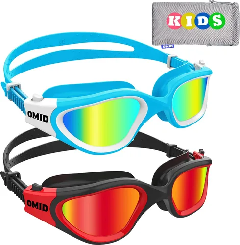 Miniatura 15 de OMID Gafas de natación para niños, P2 Mini, paquete de 2 gafas de natación polarizadas cómodas de 6 a 14 años A1 polarizado azul dorado + negro