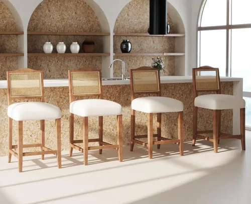 Miniatura 12 de EALSON Farmhouse - Juego de 2 taburetes de bar de cocina de altura de mostrador con respaldo, sillas de bar de madera modernas de mediados de siglo