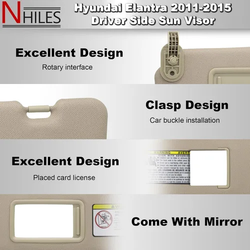 Miniatura 3 de NHILES - Visera solar para conductor del lado izquierdo compatible con Hyundai Elantra 2011 2012 2013 2014 2015 Reemplazo# 852103X000TX, color beige