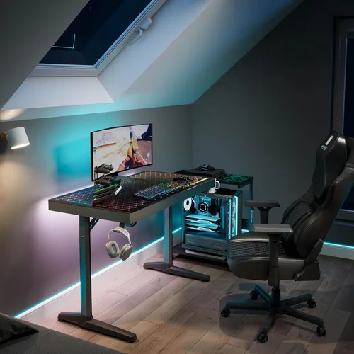 Miniatura 4 de EUREKA ERGONOMIC Escritorio LED RGB para juegos, sincronización de música, luces de escritorio de vidrio templado, 43 pulgadas, GTG I43, mesa