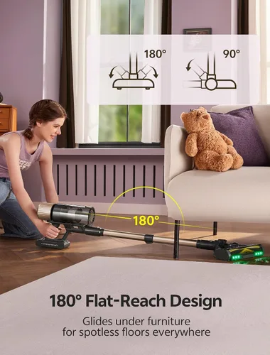 Miniatura 11 de Ultenic Aspiradora inalámbrica, 600 W, 60 KPA, 65 minutos para el hogar, aspiradora inalámbrica con luz verde, autoportante y plano de 180°, cepillo