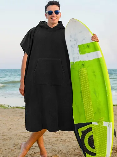 Miniatura 2 de SUN CUBE Poncho de surf cambiador con capucha Toalla de microfibra absorbente de secado rápido con bolsillo para surfear, hombres y mujeres