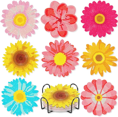 Miniatura 20 de Leatrice 6 piezas de posavasos de arte de diamante pequeños kits de pintura de diamante para adultos con puntos de diamante redondos, taladro